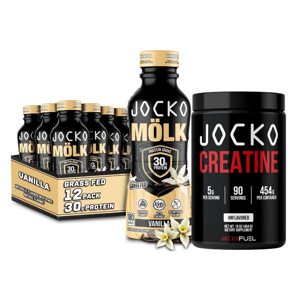 Jocko Mölk Grass Fishs - מוכן לשתות (Pack of 12) Vanilla + Jocko Creatine
