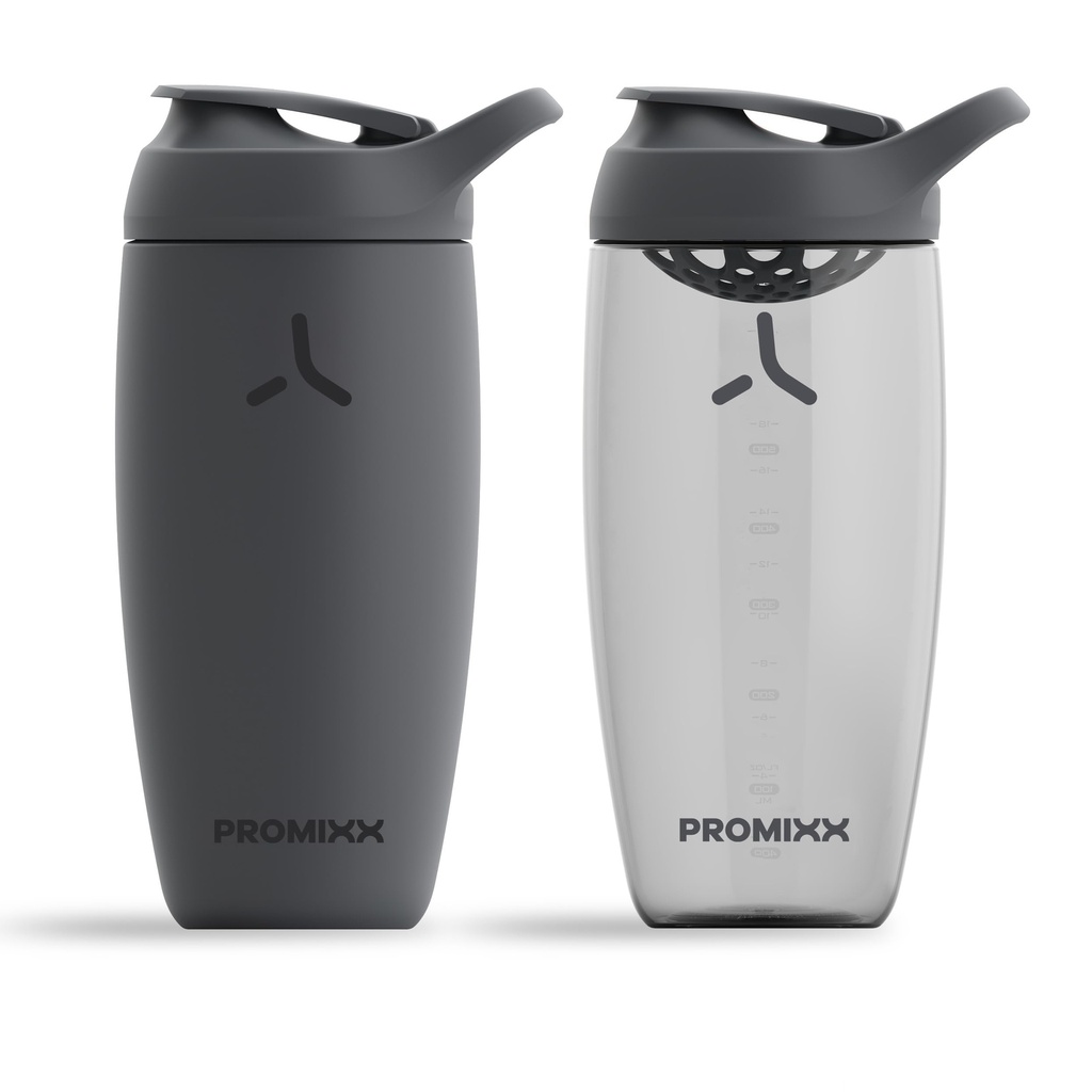 Promixx PURSUIT חלבון Shaker 2Pack - Premium Sports בלנדר בקבוקים למיקסים חלבונים ותוספים - 1 Stainless Steel 550 מ"ל, 1 אקוזן 700 מ"ל - Graphite Gray