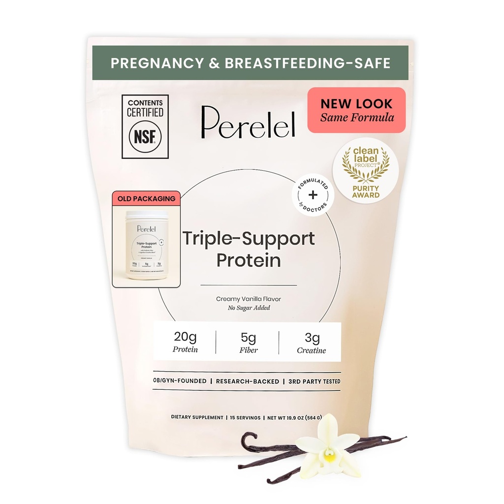 Perel Triple-Support צמחי אבקת חלבון מבוססת חלבון, Creamy Vanilla, 20g Vegan אבקת חלבון, 3g Creatine Monohydrate, ו 5g Prebiotic סיבים לשרת, חלב חינם, No Sugar הוסיף, 15 יום אספקה