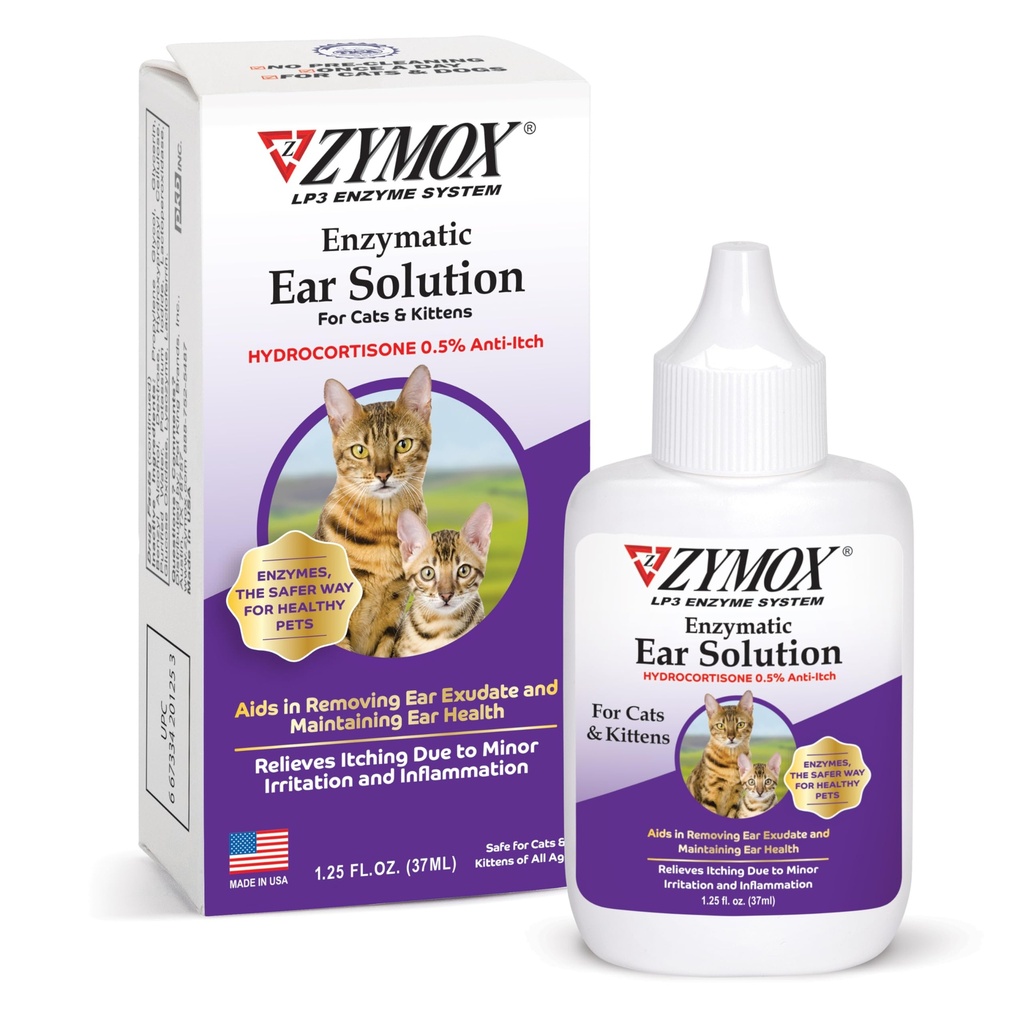 Zymox Enzymaticאוזן פתרון עם 0.5% hydrocortisone עבור חתולים ו Kittens, 1.25 oz. - נקי ומדענן תעלת אוזניים עבור הקלה מ Wax, Dirt Buildup, Itchiness, Irritation, Inflammation & Redness