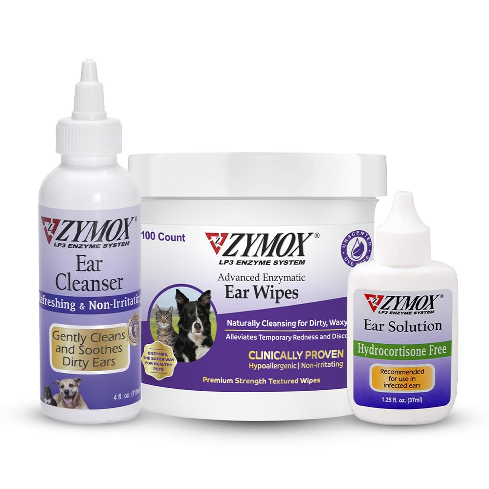 Zymox Enzymatic אוזניים Wipes, נקה, ופתרון אוזניים ללא הידרוקורטיזון לכלבים וחתולים - מוצר Bundle - עבור מלוכלכים, Waxy, אוזניים ריחניות וכדי soothe אוזניים זיהומים
