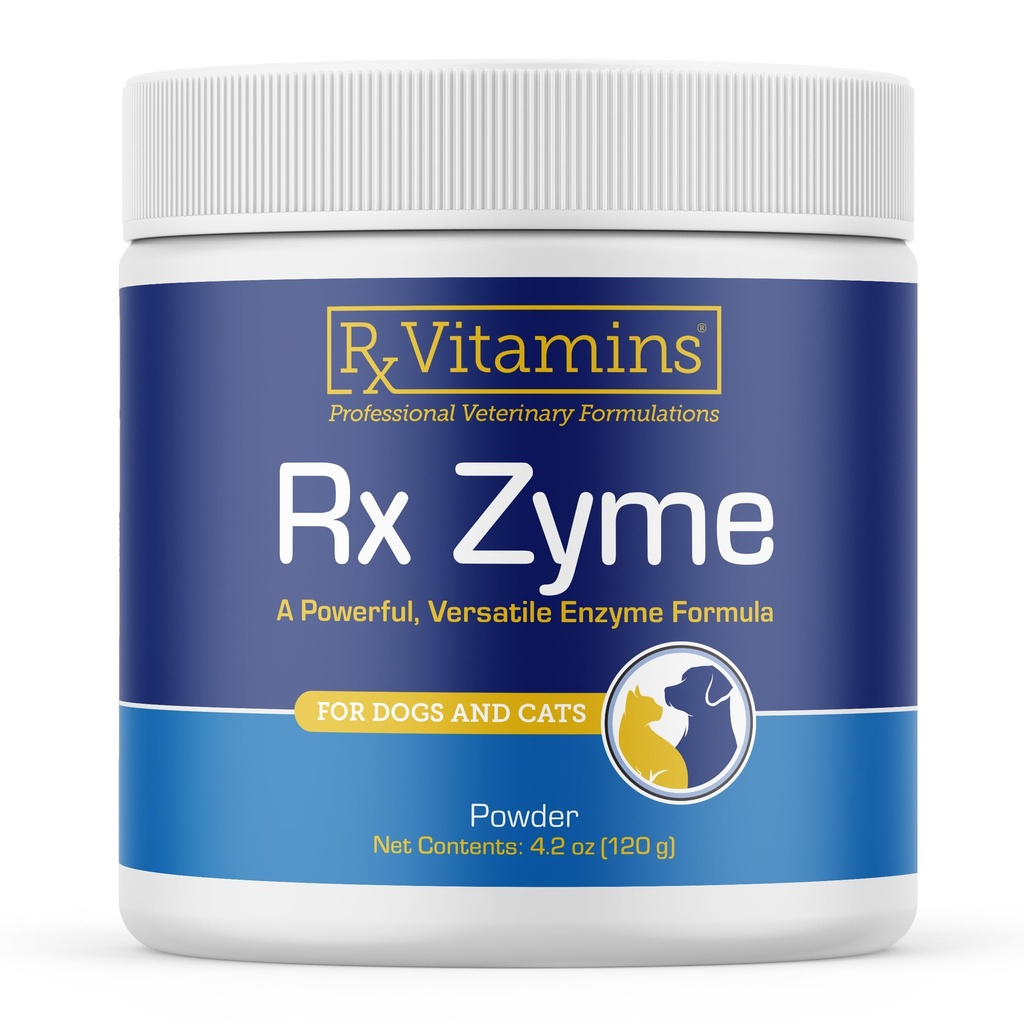 Rx Vitamins Rx Zyme Powder - Digestive Enzymes for Dogs & Cats - Anti Diarrhea for Dogs, Cat Constipation Relief, Anti-Bloating - Cat Digestive Support and Dog Gut Health - 120g