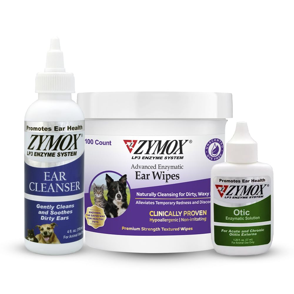PET KING BRANDS ZYMOX Enzymatic אוזניים Wipes, אוזן נקייה יותר ופתרון אוזניים Otic עבור כלבים וחתולים - מוצר Bundle - עבור מלוכלכים, Waxy, אוזניים ריחות וכדי זיהומים אוזניים Soothe אוזניים, 100 ct, 4 oz ו 1.25 oz