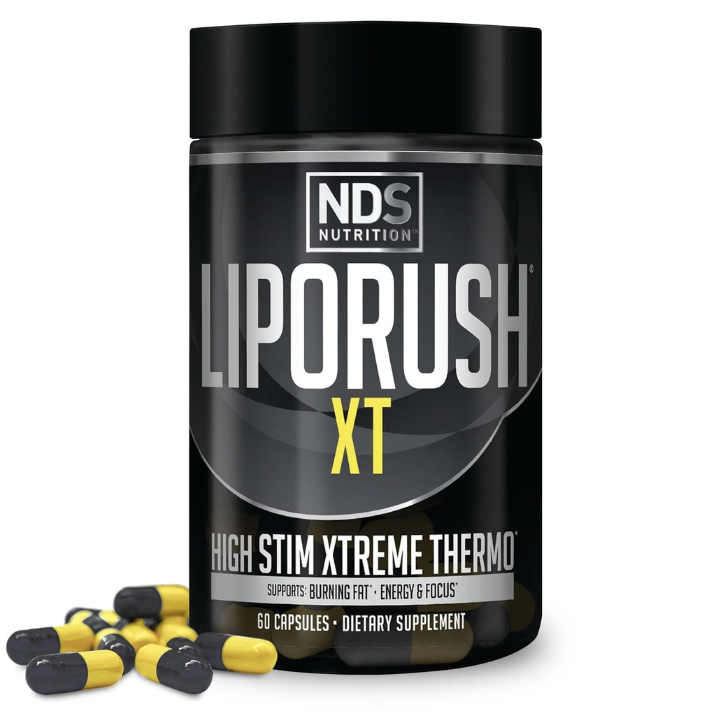LIPORUSH NDS Nutrition XT - Super Concentrated Thermogenic with L-Carnitine & Teacrine for Shredding Fat - תומך באנרגיה מקסימלית, פוקוס, Calorie Burning, Diuretic, Appetite control (60 קפסולות)