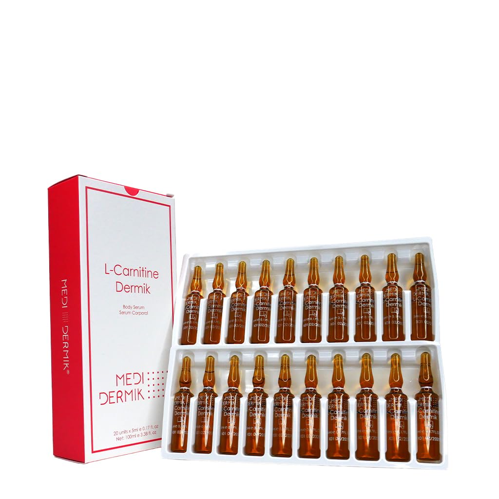 L-Carnitine Dermik 20 Ampoules x 5 מ"ל (3.38 fl oz) נוסחה ממוקדת שנועדה לתמוך במטבוליזם שומן ולשפר את המראה של העור באזורים נוטה לתאים ואובדן של יציבות.