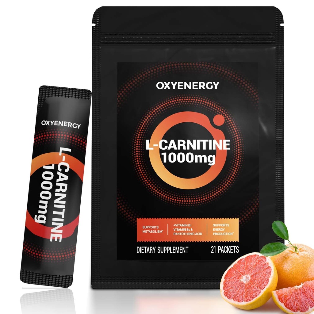 OxyEnergy נוזל L-Carnitine תוסף 1000mg - Gentle for Daily Use, Zero Calorie, Sugar-Free Fat Burning & Endurance Booster, 21 On-the-Go Individual Sticks