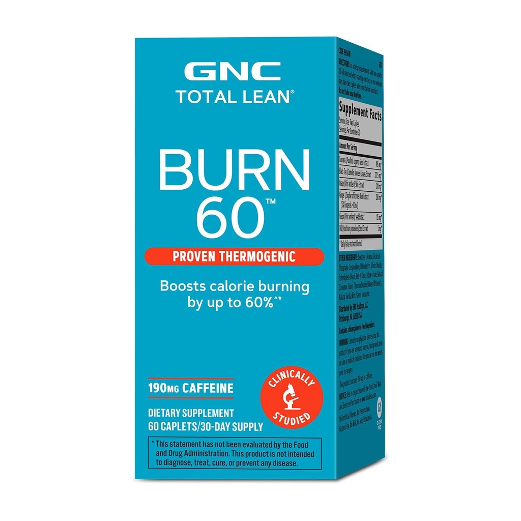 GNC Total Lean Burn 60, Clinically Proven Thermogenic פורמולה, 30 משרתים
