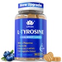 L Tyrosine Focus חניכיים תוספת של 1100 מ"ג למבוגרים, תוספי המוח עבור זיכרון להתמקד, L-Tyrosine חניכיים עם Ashwagandha, I-theanine for Calm & Mood - ויטמין B6 & B9 לאנרגיה-Vegan, 60ct