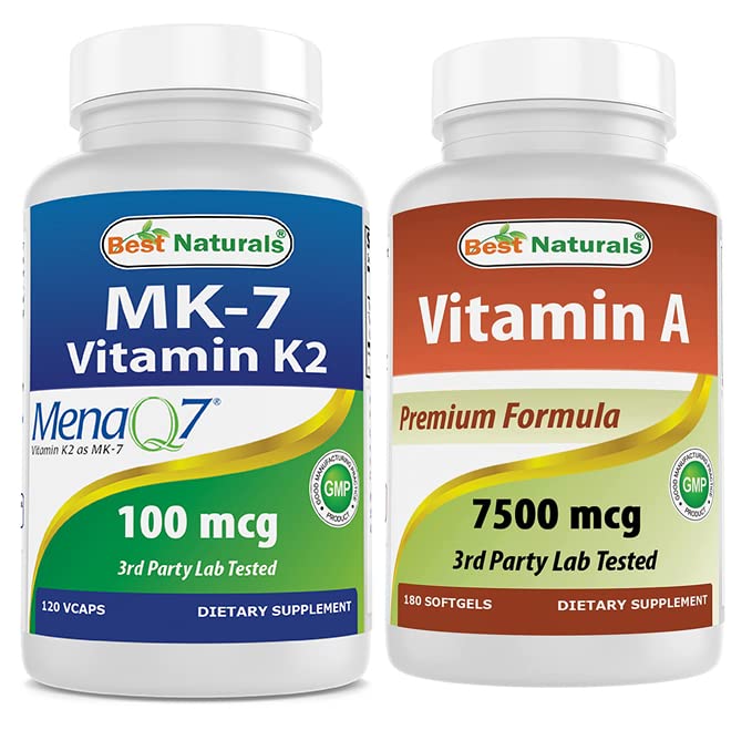 Best Naturals MK-7 ויטמין K2 100 mcg & ויטמין A 25000 IU