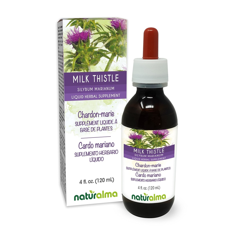 Naturalma Milk Thistle (Silybum Marianum) פירות ו- herb אלכוהול חינם Tincture - 4 oz נוזל לחלץ טיפות - Herbal תוסף - טבעוני