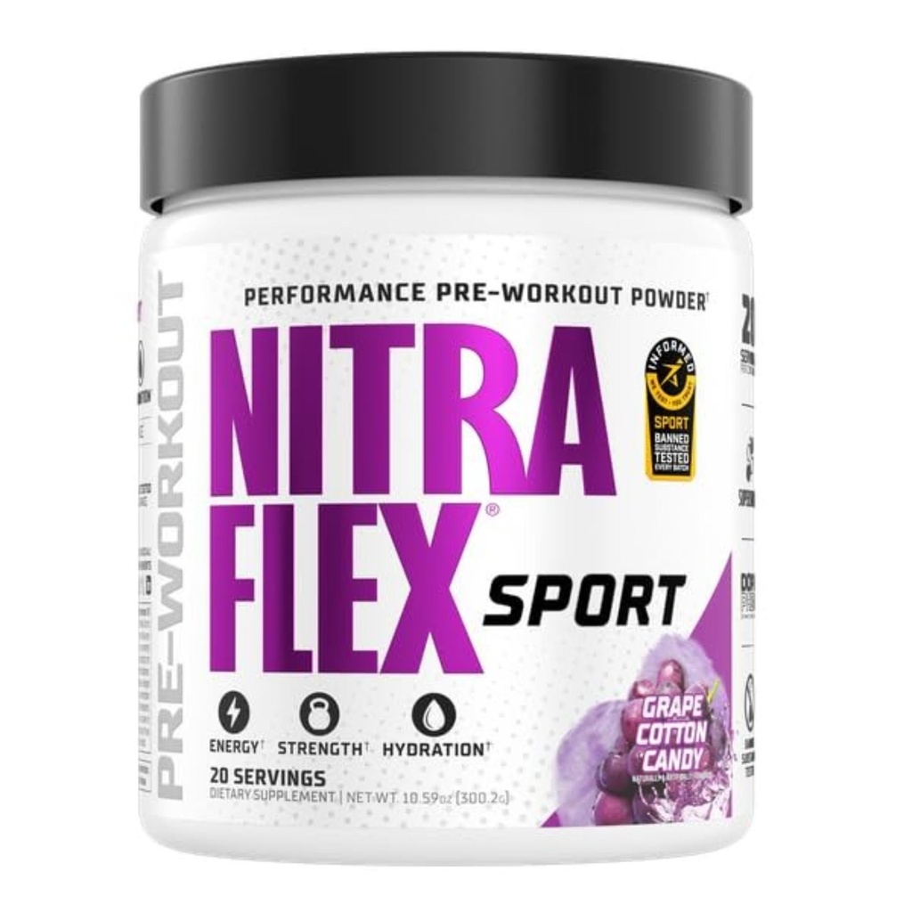 Nitraflex Sport Grape Cotton Candy Pre-Workout אבקת, inned Substance Tested, Citrulline, Betaine, Electrolytes, hydrotion, Boron, עבור גברים ונשים, 20 משרתים
