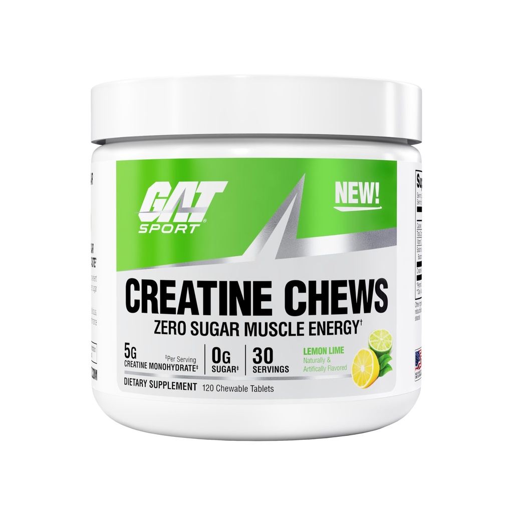 GAT SPORT Creatine Chews, Zero Sugar, 5g Pure Creatine Monohydrate, צד שלישי נבדק, המוח בריאות, שרירים, כוח, תמיכה אנטי-חמצן, עבור גברים ונשים, 30 משרתים (Lemon Lime)