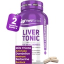 Herbtonics Liver Cleanse Detox & תיקון תוספת עם חלב Thistle & Artichoke 20in-1 Liver תמיכה פורמולה, אנרגיה ובריאות כוללת | Dandelion, Turmeric, Berberine | 120 קפסולות טבעוניות
