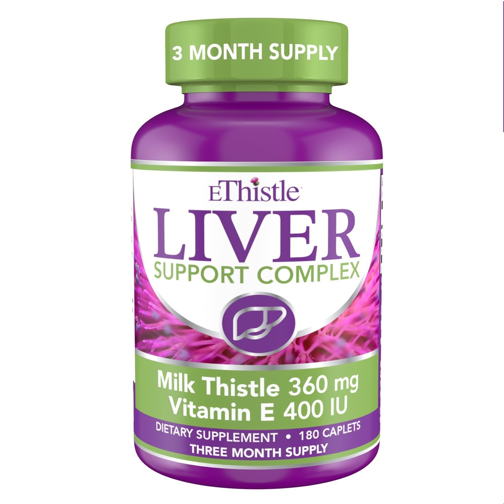 Liver Wellness Dietary Supplement, Milk Thistle & ויטמין E Liver Health Formula, Caplets 180 Count
