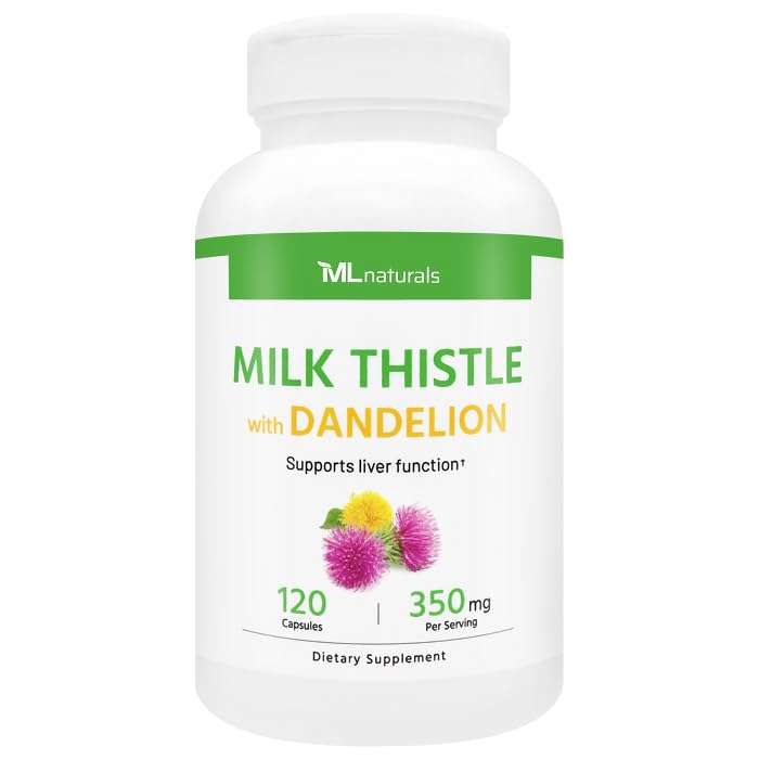ML Naturals Milk Thistle & Dandelion - 250 מ"ג חלב, 100 מ"ג Dandelion Root
