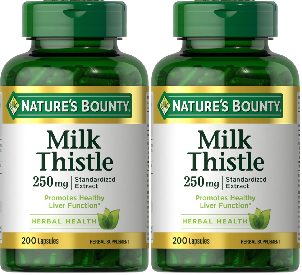 חלב בוני של Nature's Bounty Milk Istle כמוסות, המשמש באופן מסורתי לבריאות Liver, תוסף צמחי, 250 מ"ג לשרת, 200 Count (Pack of 2)
