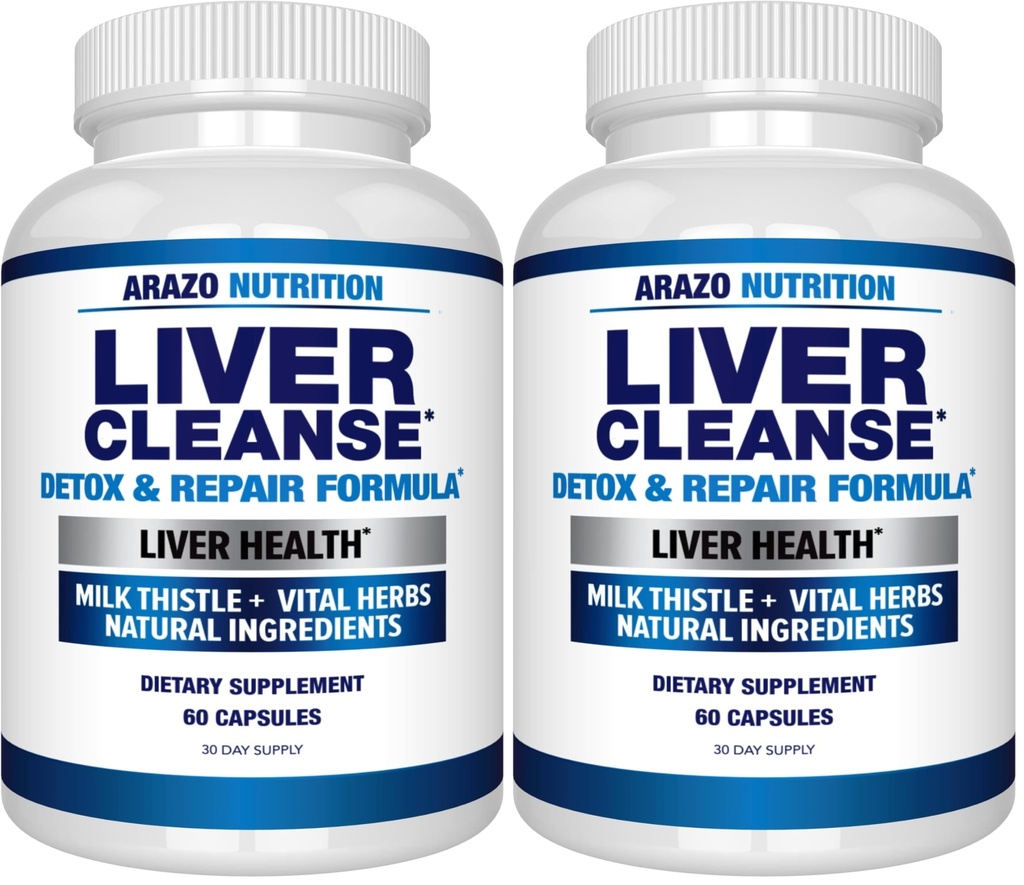 Arazo Nutrition Liver ניקוי של Detox & תיקון פורמולה - Milk Thistle Herbal Support Supplement: Silymarin, Beet, Artichoke, Dandelion, Chicory Root (Pack of 2)