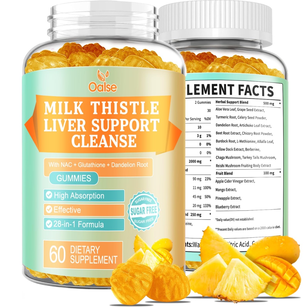 Liver Cleanse Detox & Fix 2000 Mg Milk Thistle Gummies - מנגו Pineapple - עם NAC, Glutathione, Dandelion Root, Aloe Vera Leaf, וכו ', Gluten-Free, 60 הרוזן