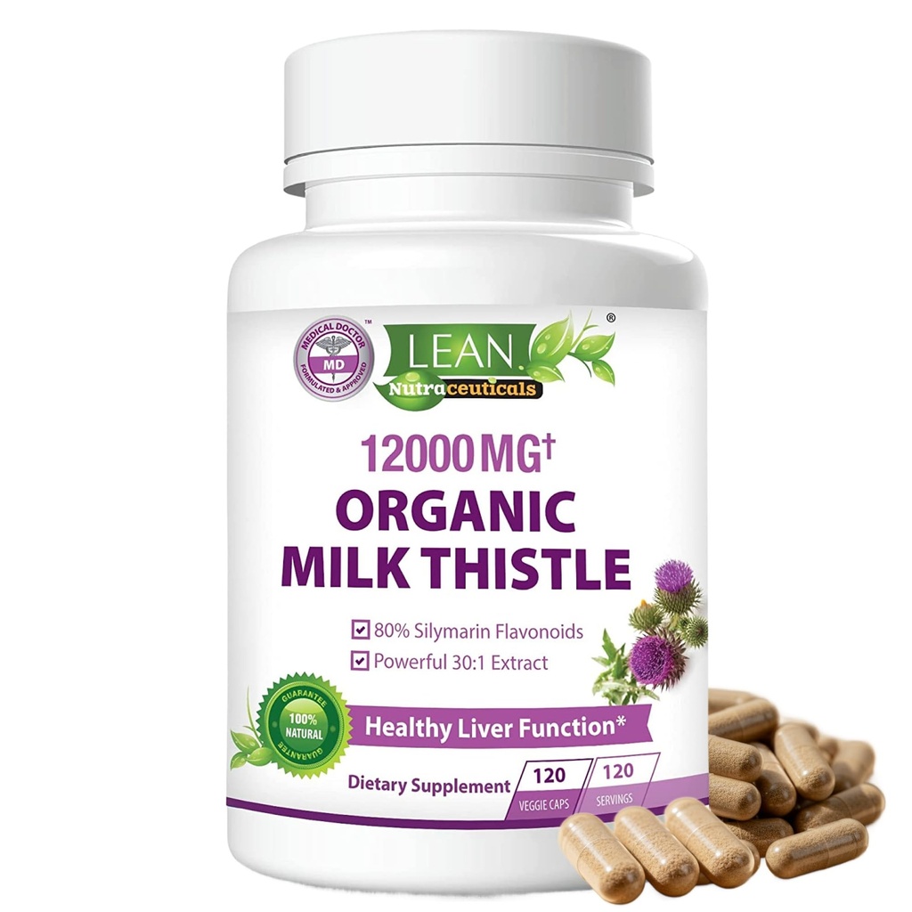 חלב Thistle Liver Cleanse Detox & Fix תמיכה אורגנית תוספת, 12000 Mg 120 יום 30X Seed לחלץ עם Silymarin, MD Super Ultra Herbal Kidney Lung Renew Health Formula Pills, 120 קפסולות