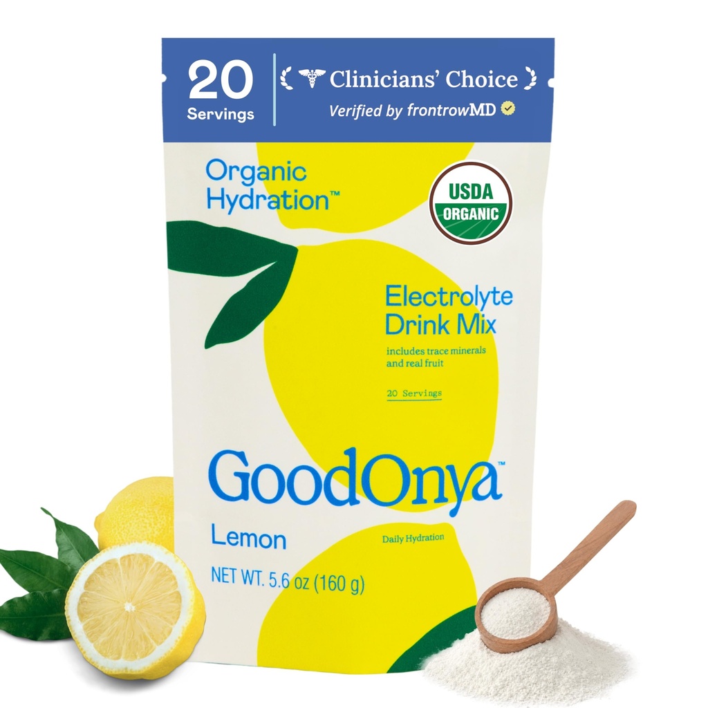 GoODONYA Organic hydrolyte Drink Mix, אבקת הידרה אורגנית מוסמכת, non-GMO, Biochecked Glyphosate חינם, סוכר נמוך, Lemonade Flavor, No Artificial Flavors, 20 משרתים