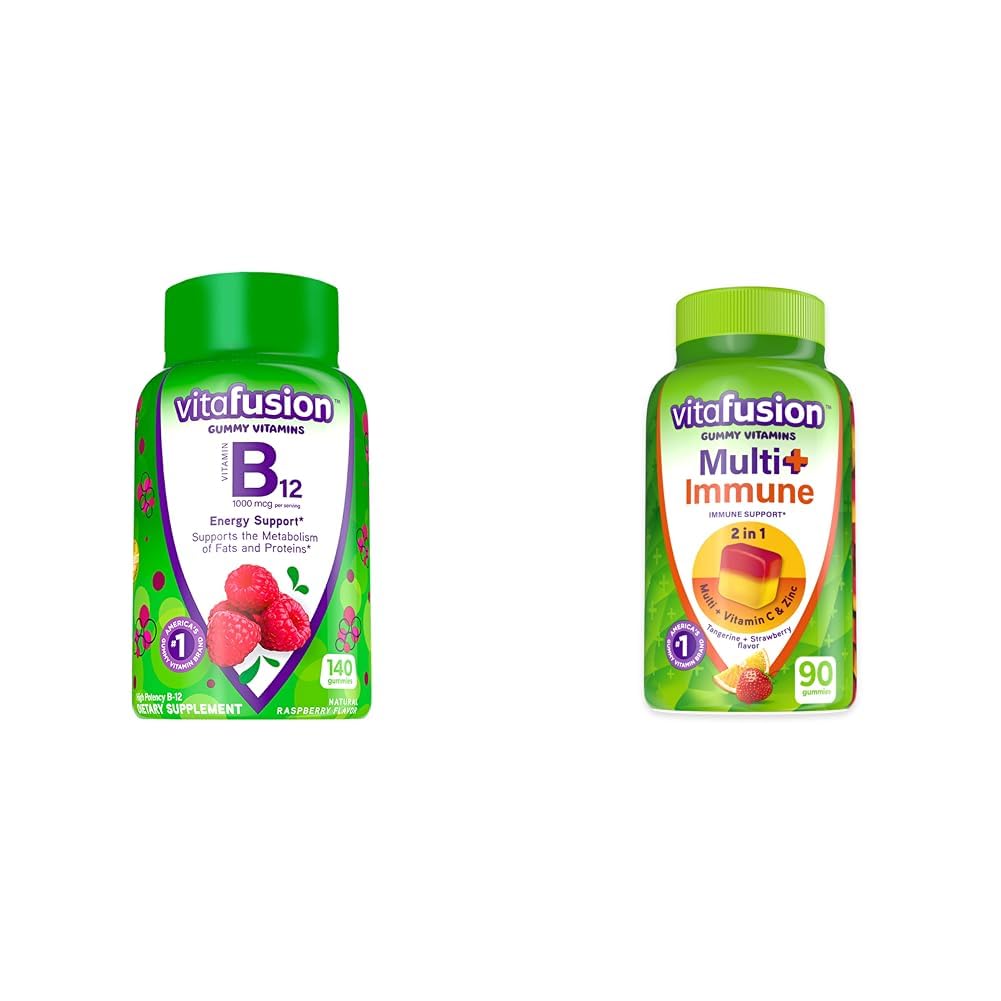 Vitafusion ויטמין B12 for Energy Metabolism, Multivitamin Plus Immune Support Gummies עם ויטמין C, Zinc - 140 + 90 Count