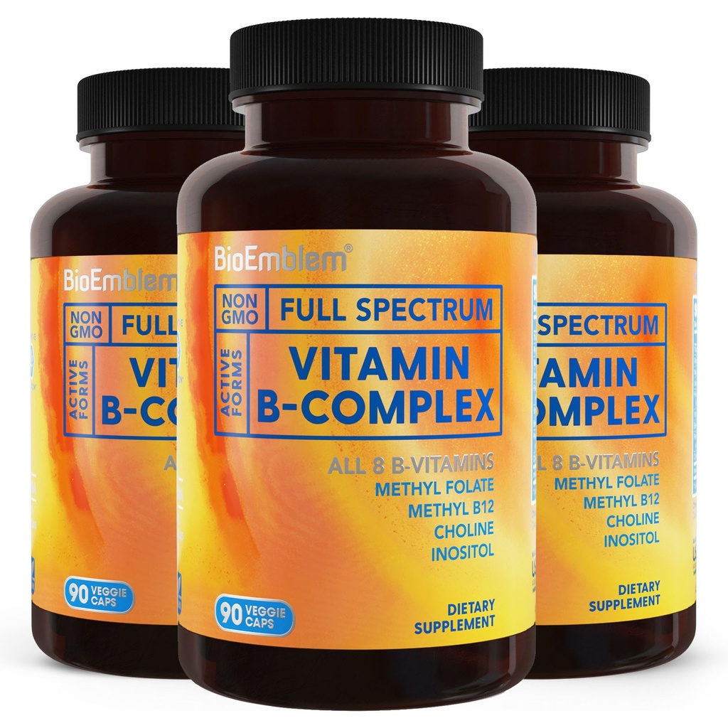 Bio Emblem B Complex ויטמינים | שלם B-Vitamin פורמולה עם Active Methylated טפסים | תמיכה באנרגיה, בהירות נפשית ובריאות החיסון