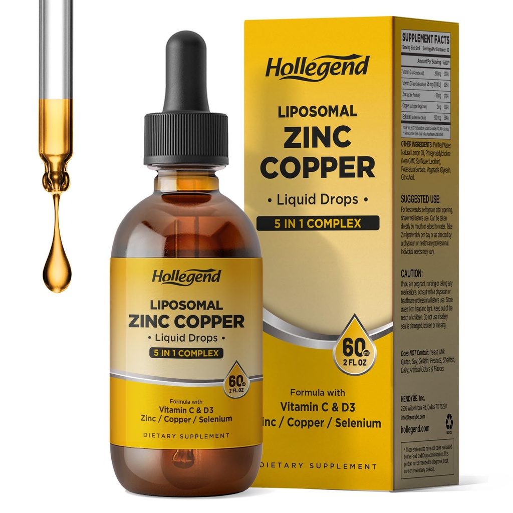 Liposomal Zinc Copper טיפות, 50mg Zinc Picolinate עם Copper, Selenium, ויטמין C & D3 עבור Immune & Thyroid תמיכה, Fast-Absorbing מינרלים תוספי עבור גברים ונשים, Blueberry, 2 Fl Oz Oz