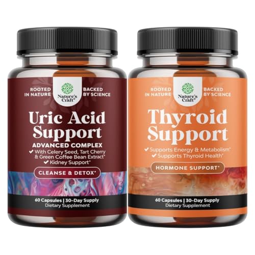 Bundle של קפה ירוק Bean לחלץ Uric Acidse & Detox עם Turmeric Tart Cherry & Celery Seed ו Herbal Thyroid תמיכה Complex with L Tyrosine, Bladderwrack, Selenium & Pure Ashwagandha