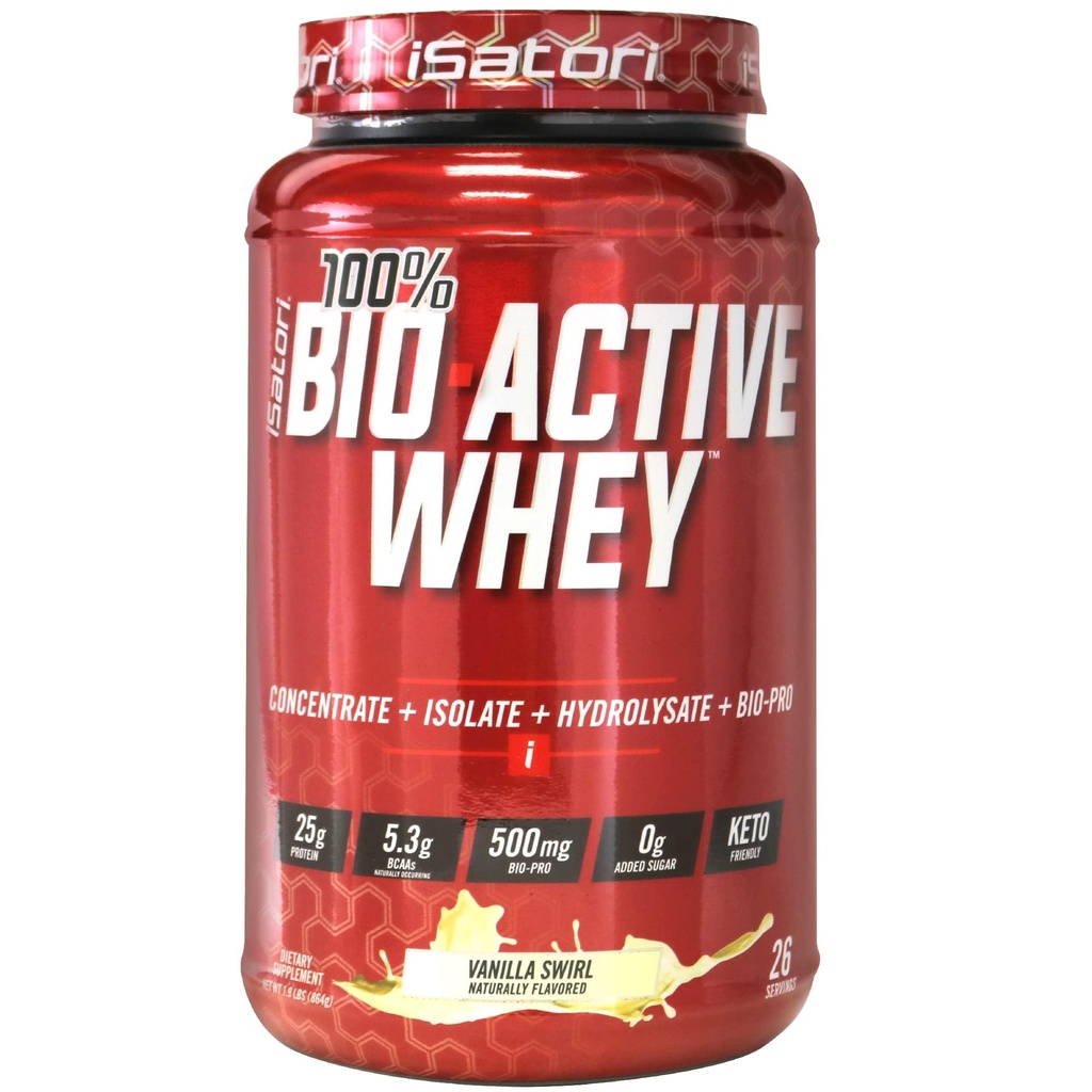 ISatori 100% ביו-Active Whey חלבון אבקת, צמיחה שרירים ושיקום עם Whey Isolate, hydrolysate, Concentrate, BCAAs & Colostrum פפtides, 25g של חלבון עבור מנהרה - Vanilla Swirl (26 משרתים)