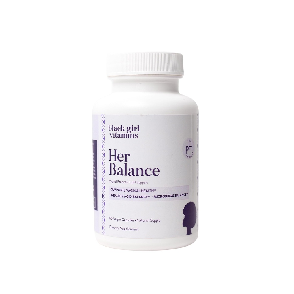 Black Girl הויטמינים - Her Balance Vaginal Probiotics - Daily Microbiome Support for Women - 10 מיליארד CFU Lactobacillus Crispatus & Gasseri + Herbal - טבעוני, Gluten-Free, Halal (30 ימים אספקה)