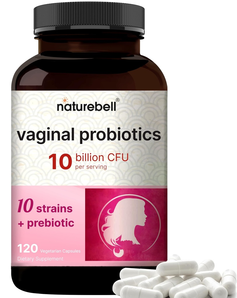NatureBell Vaginal Probiotics for Women, 10 מיליארד CFU, 120 קפסולות Veggie | PH Balance Probiotics ו-Prebiotics - Lactobacillus Vaginal - תומך ב-Odor, פלורה ו- Yeast