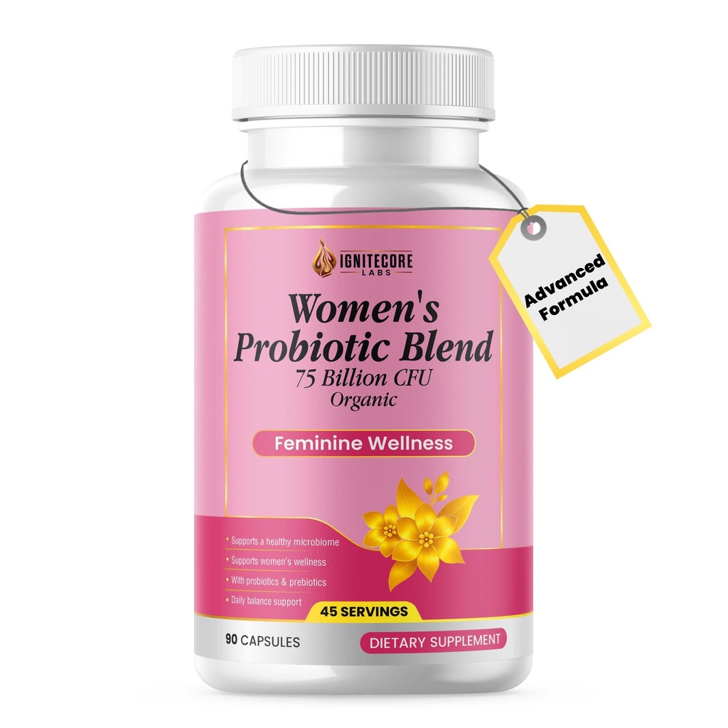 נשים Probiotic 75 מיליארד CFU - תמיכה בריאות ו- pH איזון - Cranberry, Prebiotics & Organic בלנדר - תמיכה מזיקה וחיסון - Non-GMO, Gluten Free - 90 קפסולות (45 משרתים)
