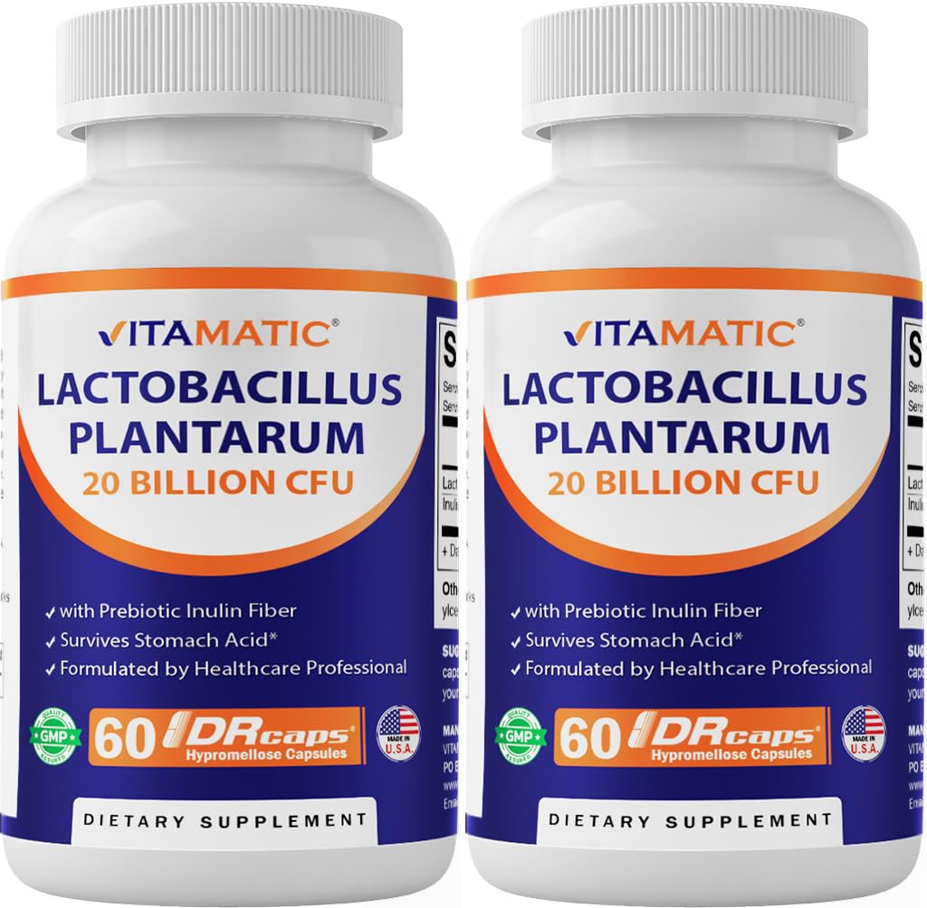 Vitamatic Lactobacillus Plantarum - 20 מיליארד ל-DR קפסולת - 60 הרוזן - תמיכה תזונתית - Made with Prebiotic Inulinfi-2 Pack