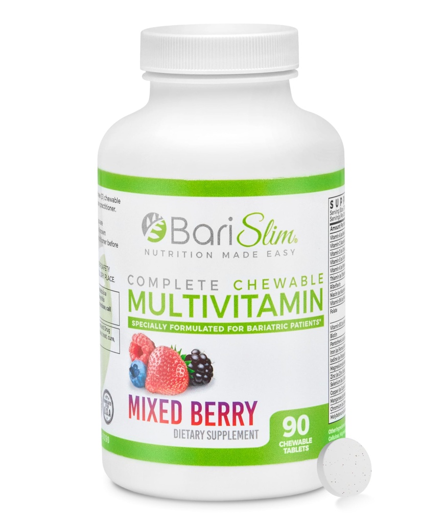 BariSlim Complete Chewable Barvitamin Tablet - 45 מ"ג ברזל - Bariatric ויטמין & תוסף עבור ניתוח דואר תרופתי כולל עקף Gastric & Gastric CD