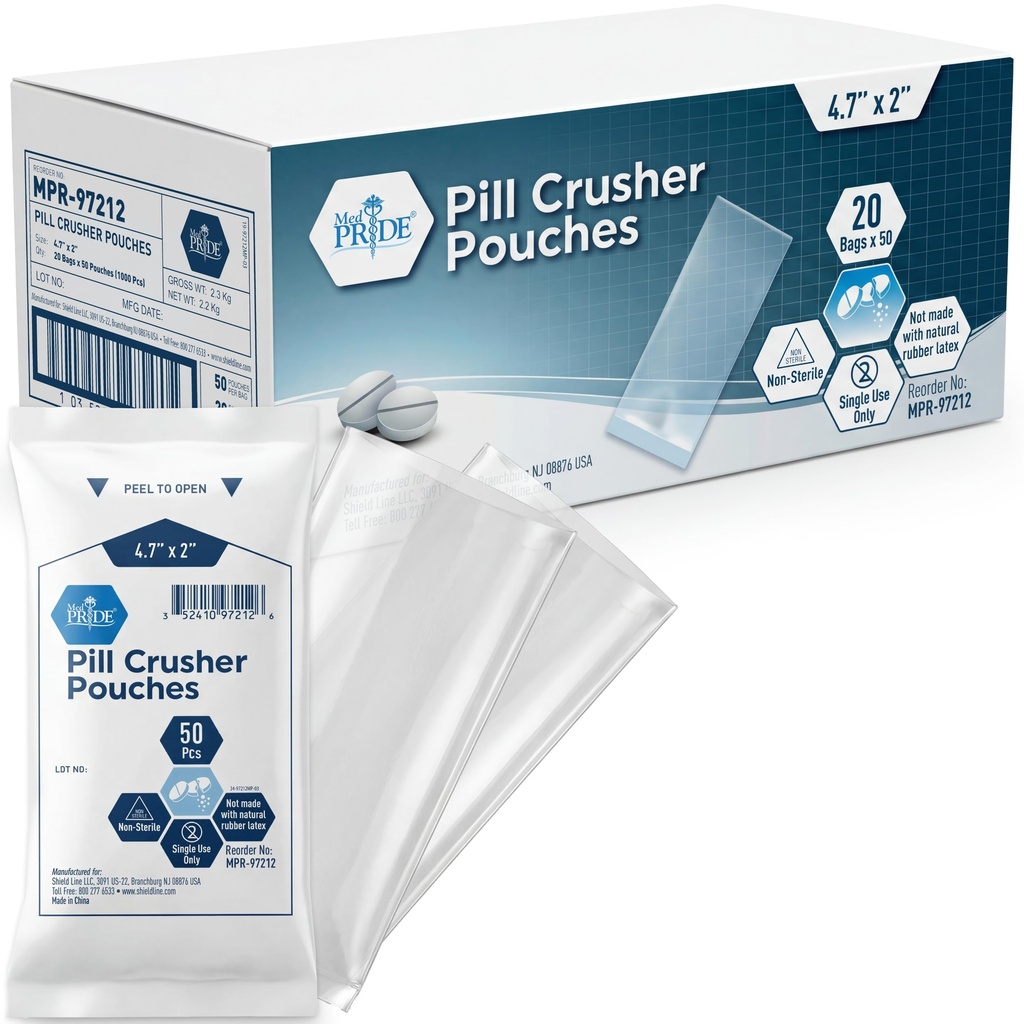 MED PRIDE Pill Crusher 4.7 "x2' Pouches" - חבילה של 1000 תרופות דיסposable Crushers - כיתה רפואית Clear Tablet Crushing Bags עבור צריכת קל עם Zero Waste