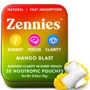 Zennies Caffeine Nootropic Pouches עם Alpha GPC, L-Tyrosine & L-theanine, Lion's Mane, Cordyceps, Reishi - Nicotine חינם, No Sugar או A מלאכותי Sweets Nootropic Energy Pouches, מנגו Blast 1 PKlast