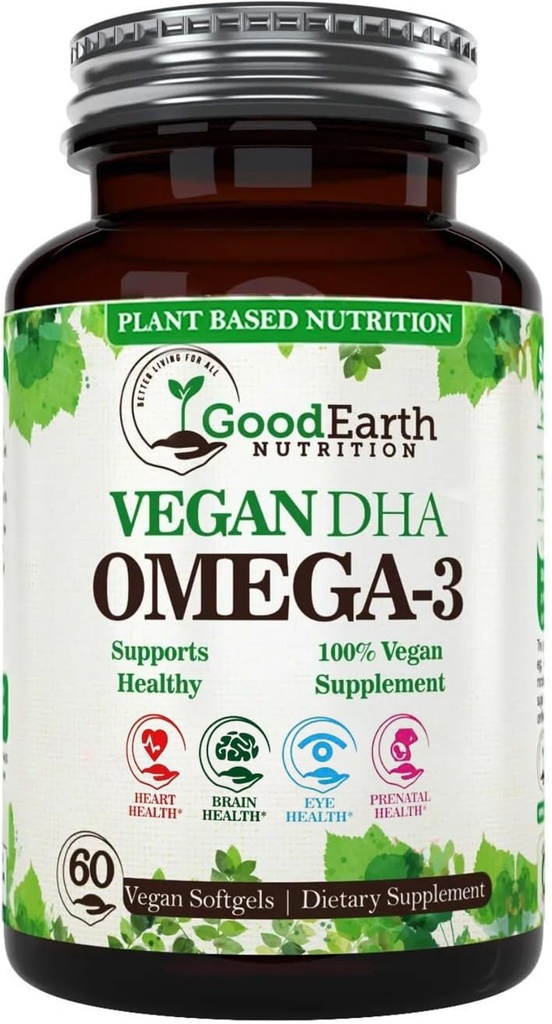 שמן Algal - טבעוני DHA אומגה 3 שמן דגים תוספי מזון - Brain Booster, Supplement & Prenatal ויטמין - Provides בריאות הלב & Immune תמיכה - תוספת Burpless Algae - 60 מיני דגים Softgels