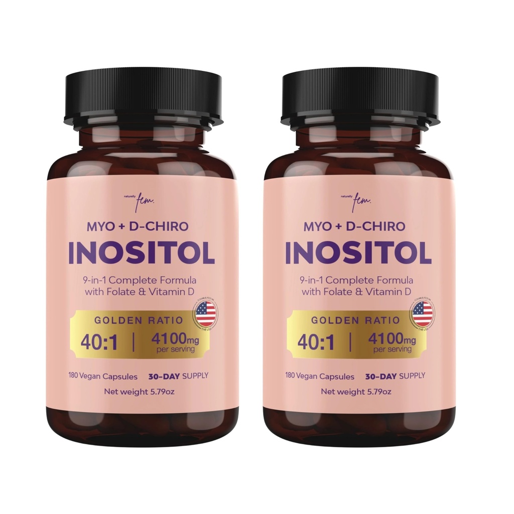 Premium Inositol תוסף Bundle - Myo-Inositol & D-Chiro Inositol תוספת עבור נשים 4100 מ"ג (40:1 Ratio) - 9-in-1 Homonal & Metabolic תמיכה עם Folate, ויטמין B6, B12, D3, Zinc & Chum
