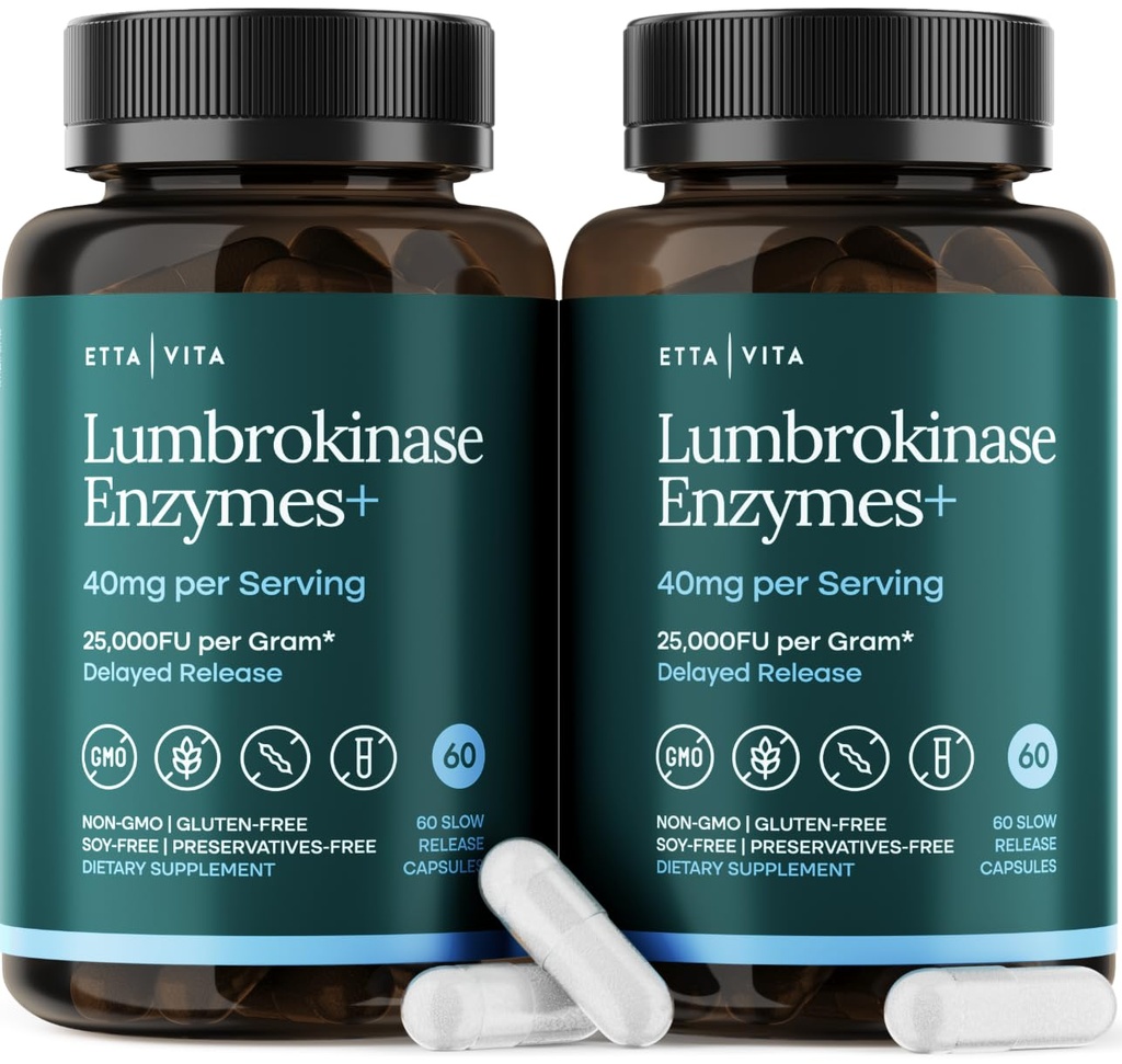 תוספי Lumbrokinase (120 משרתים) 40 מ"ג / משרת (Max Activity - 800,000 יחידות) - Lumbrokinase Enzymes קפסולות לתמיכה באנרגיה, עיכול, Cognition & Gut Health - בדומה ל- Nattokinase