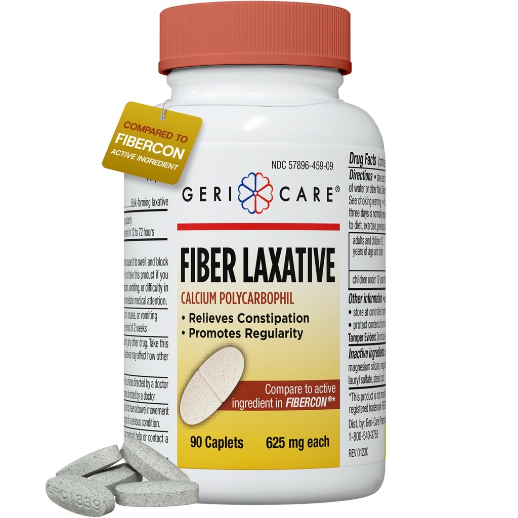 GeriCare סיבים Laxative - 625mg Calcium Polycarbophil סיבים עבור נשים וגברים - Gentle יעיל OTC הקלה עבור Constipation ואת טחורים - insoluble סיבים קפסולות (90 Count)