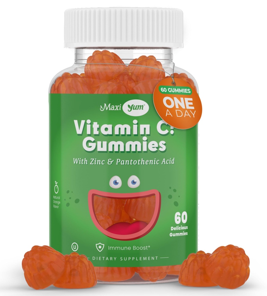 Maxi-Health ויטמין Cmies with Zinc - Maxi-Health ויטמין C עם Zinc for Children and Adults - Respiratory Support and Immune Booster - No Preservatives and Artificial Flavors - 60 חניכיים פרימות