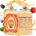 L-Lysine Gummies 1000mg - L-Lysine תוספי מזון לילדים ומבוגרים - Lip and Cold Sore * תמיכה לנשים - Chewable Lysine Gummies עם ויטמין B12 - טבעוני, Non GMO, Gluten-Free 120 Counts