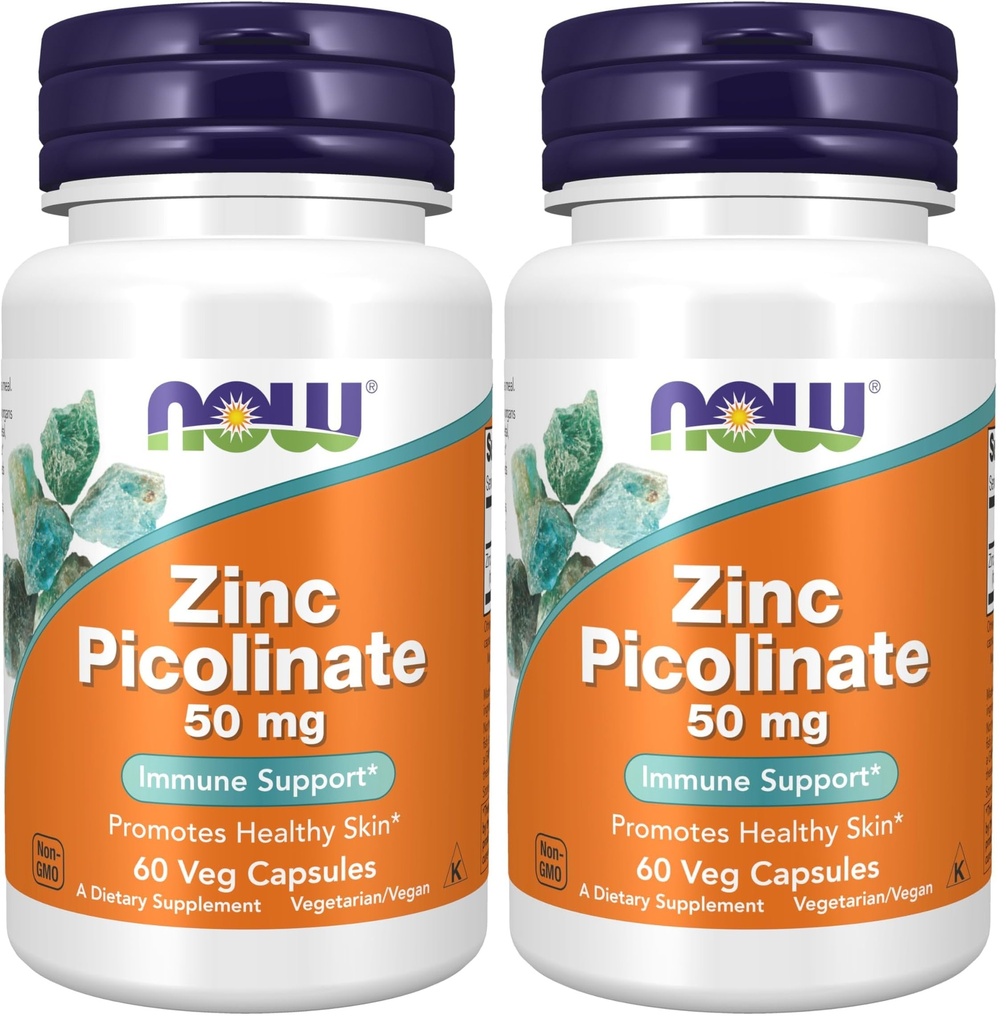 עכשיו תוספי מזון, Zinc Picolinate 50 מ"ג, תומך פונקציות Enzyme *, Immune Support*, 60 ואג קפסולות (Pack of 2)
