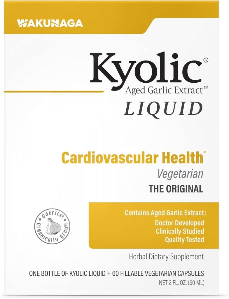 Kyolic Age Garlic Extractic Vegetarian Cardiovascular, 2 Ounce בקבוק פלוס 60 קפסולות Refillable (Packaging May Vary)