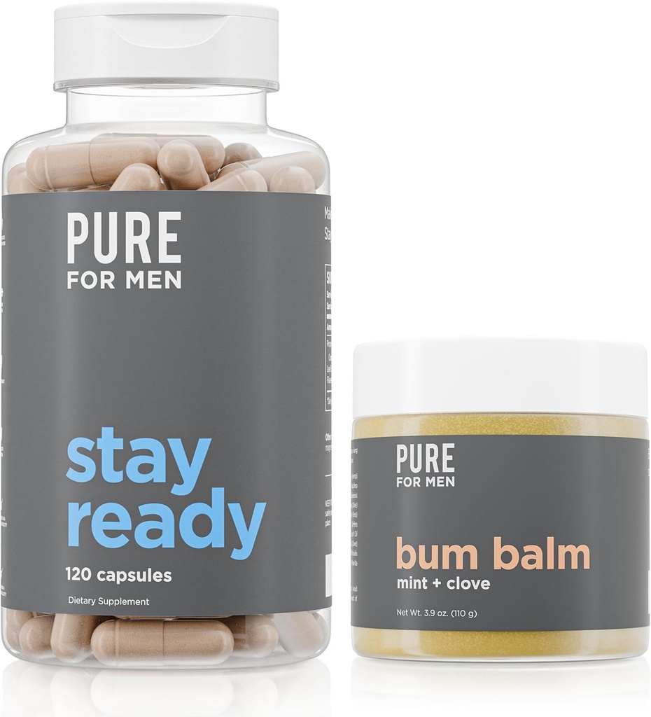 טהור לגברים להישאר מוכנים סיבים תוספת (120 Count) + Bum Balm Raw Lotion for Men