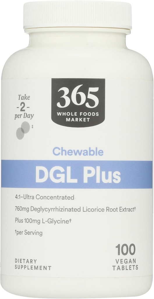 365 על ידי Whole Foods Market, DGL Plus Chewable Tablets, 100 טבליות