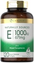 ויטמין קרלייל E עם Tocopherols מעורב | 1000 IU | 120 Softgels | באופן טבעי תוספת מקור | Non-GMO ו- Gluten Free Formula