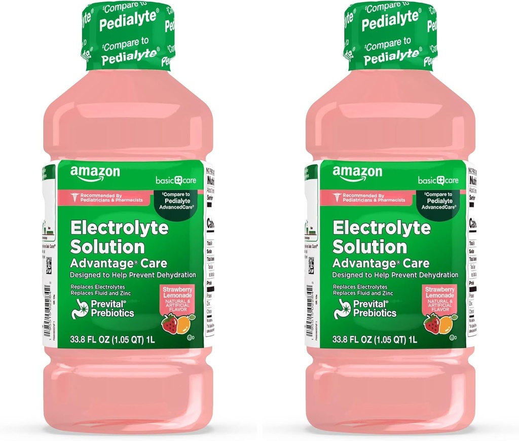 פתרון טיפול בסיסי לאלקטרוליט עם Prevital Prebiotics, Strawberry Lemonade, hydrotion Drink, Replenish Electrolytes, Fluid & Zinc, 33.8 Fl Oz (Pack of 2)