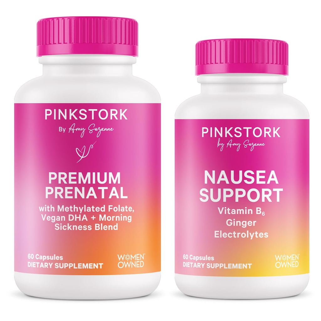 Pink Stork Pregnancy Comfort Bundle | Premium Prenatal Vitamin & B6, Ginger & Electrolyte Capsules | Nutrition, Digestion & Morning Sickness Support for Moms