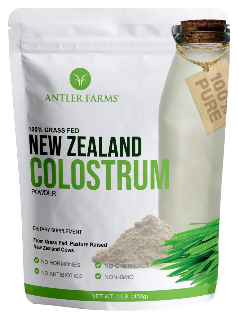 Antler Farms 100% Pure New Zealand Colostrum, 30 משרתות, 1 lb - Grass Fed, Pasture גדל, נקי Sourced, Cold Processed, Undiluted, High IgG Content